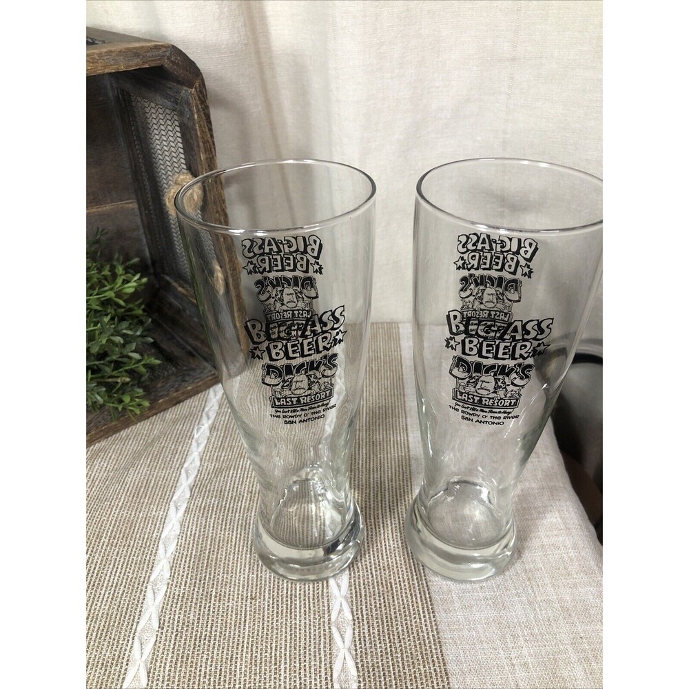 Lot of 2 Big Ass Beer Dicks Last Resort San Antonio’s Beer Glass 9” Tall